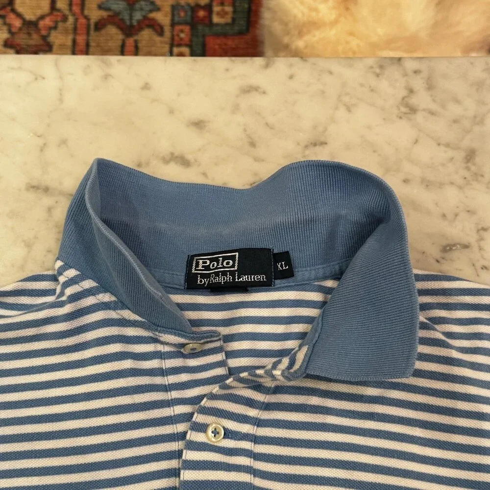POLO Ralph Lauren Blue & White Striped Piqué Golf Shirt | Size XL